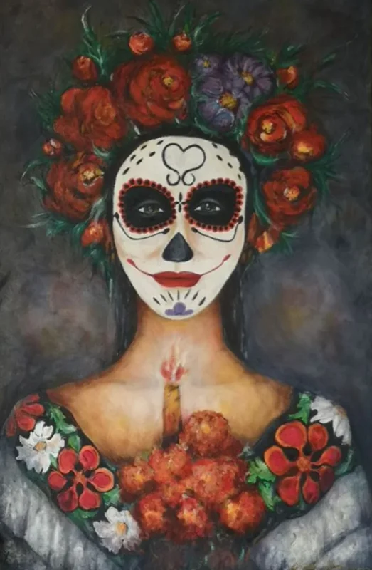 Oljemålning Dia de los muertos av Mihaela Jonasson