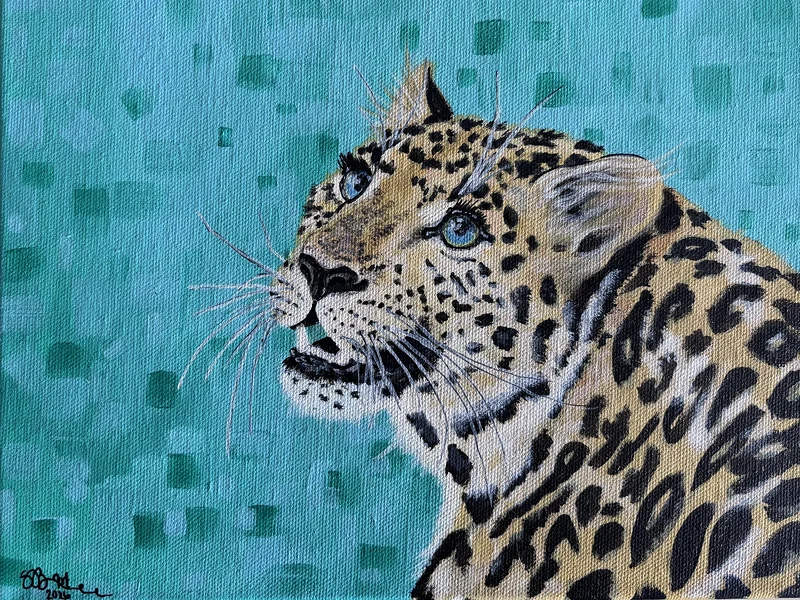 Akrylmålning Leoparden bosse av Sandra Bengtsson