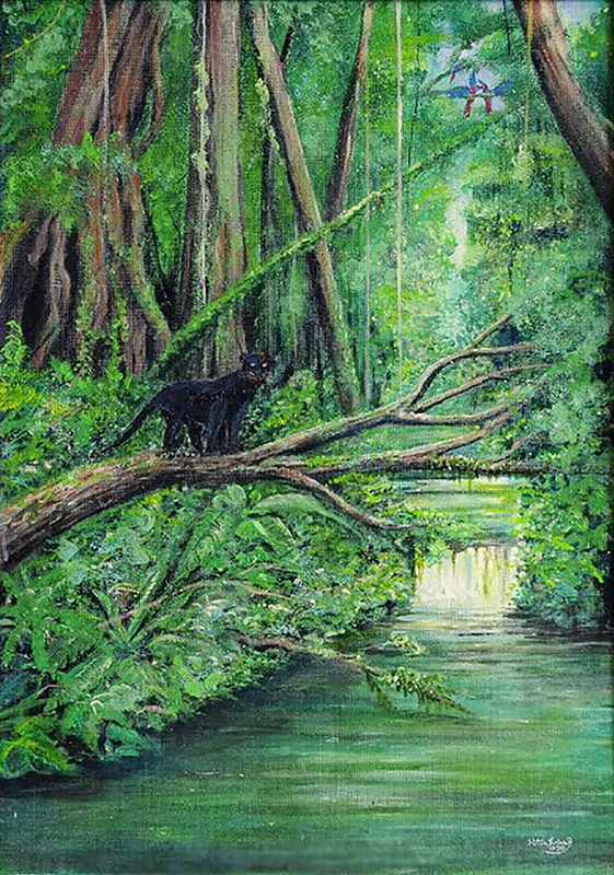Akrylmålning Rainforest Panter av Peter Suárez