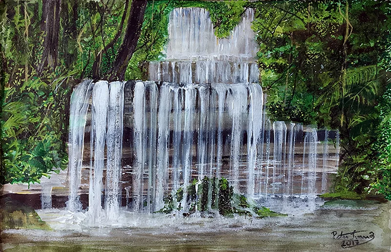 Akvarell Rainforest Hidden falls av Peter Suárez