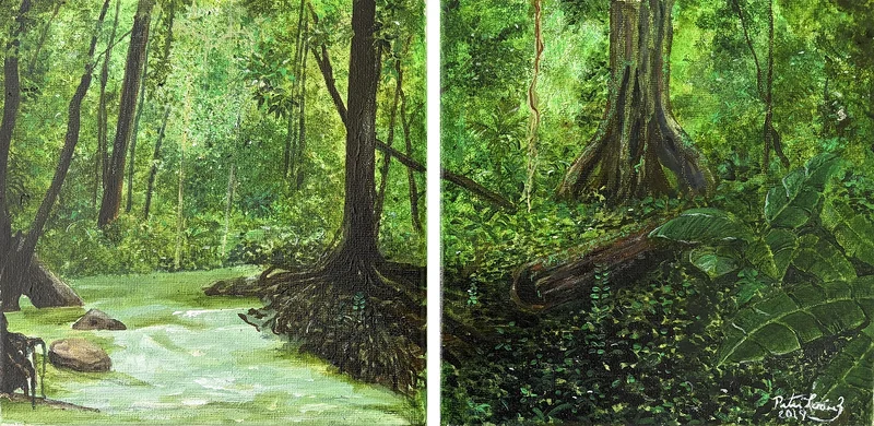Akrylmålning Rainforest Two views av Peter Suárez