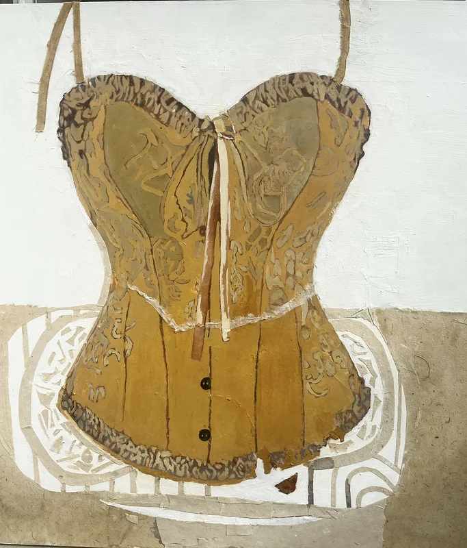 Oljemålning Korsett,fragment från 1500talet av Margareta Gelles