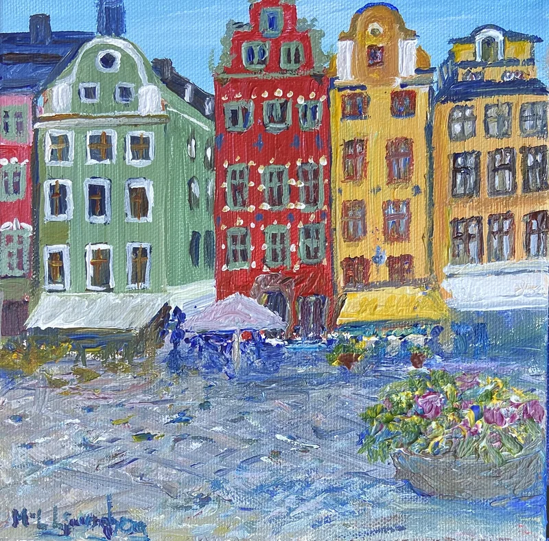 Akrylmålning Stortorget i september av Marie-Louise Ljungberg