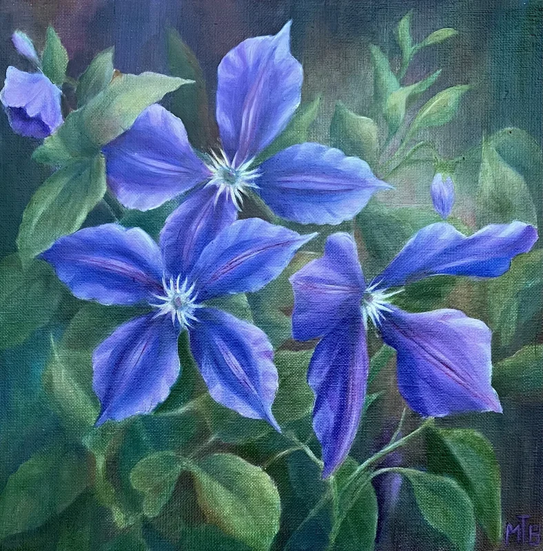 Oljemålning Clematis av Maud Thilén Bengtsson