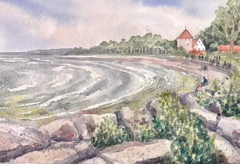Akvarell Vy från Visby av Anna Wolf