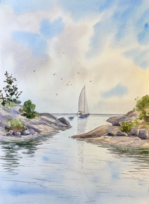 Akvarell Mot horisonten av Anna Wolf