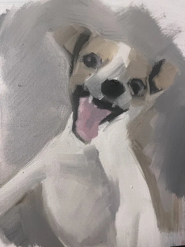 Oljemålning Meme dog 3 av Marie-Louise Cajback