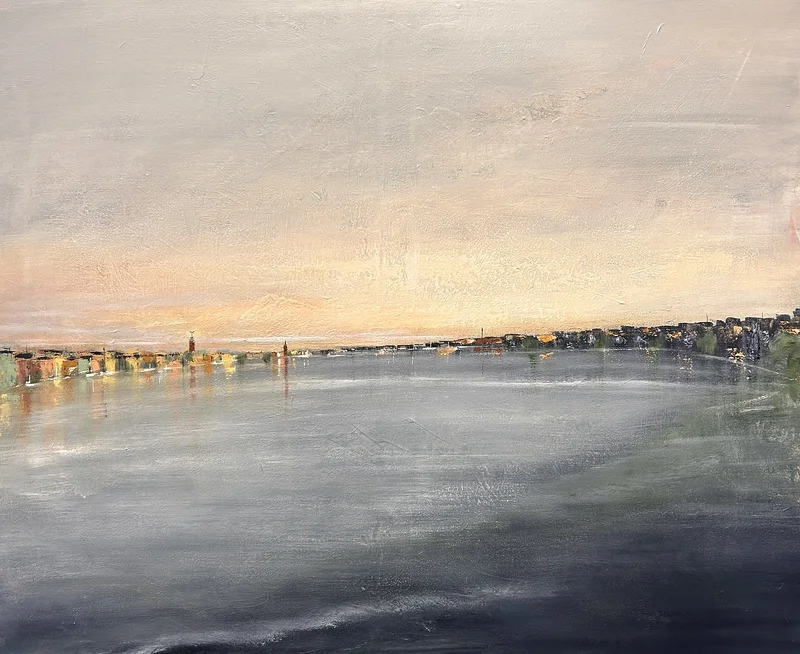 Akrylmålning Blå vy från Västerbron av Ulrica Halling Olsson_art Stockholm