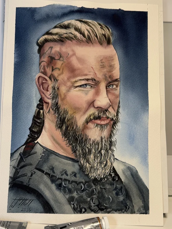 Akvarell Ragnar Lothbrock av Sara Skia