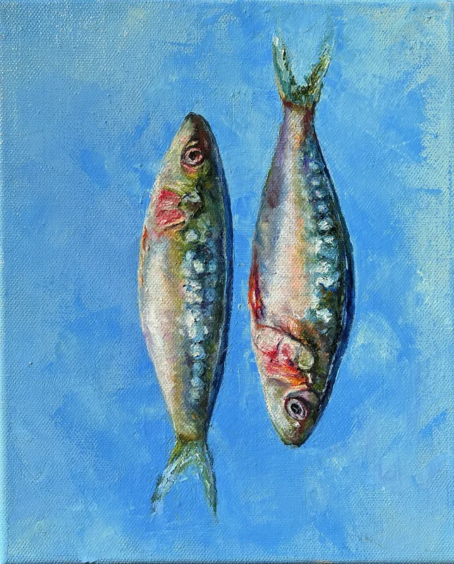 Oljemålning Two sardines av Anastasiya Kostyuk