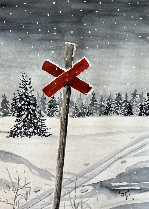 Akvarell Snöfall av Catarina Hjort Tolstoy