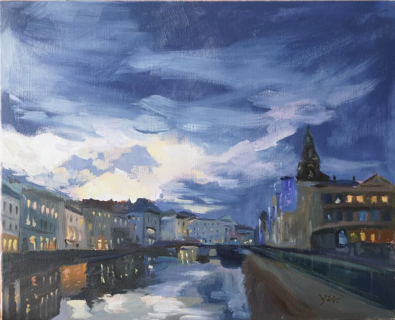 Oljemålning Gothenburg sunset av Yue