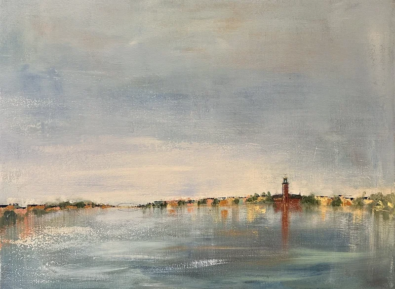 Akrylmålning Himmel möter vatten av Ulrica Halling Olsson_art Stockholm