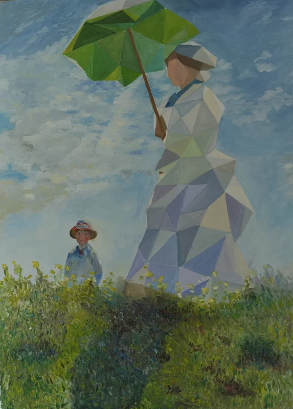 Oljemålning Woman with Parasol - Fragmente icon av Pedro Sousa