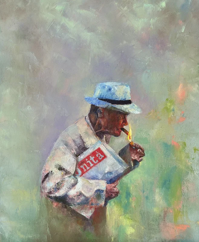 Oljemålning Smoking man with a newspaper av Anastasiya Kostyuk