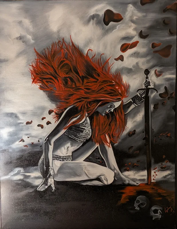 Oljemålning Red Sonja av Gina Axelsson