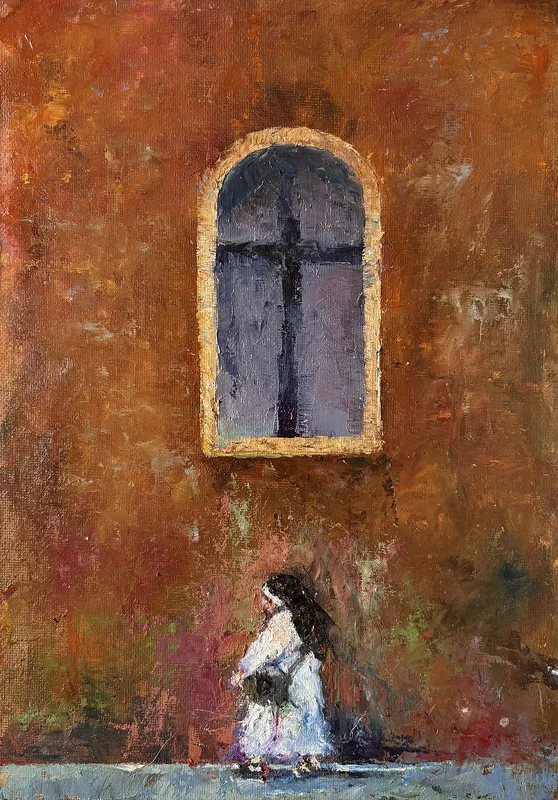 Oljemålning Morning mass av Anastasiya Kostyuk