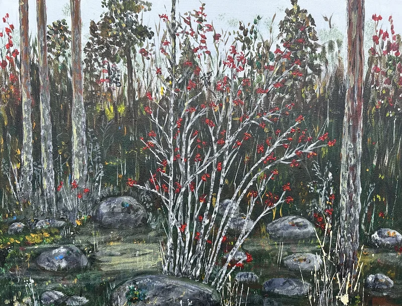 Akrylmålning Rönnbär av Marie-Helén Andersson