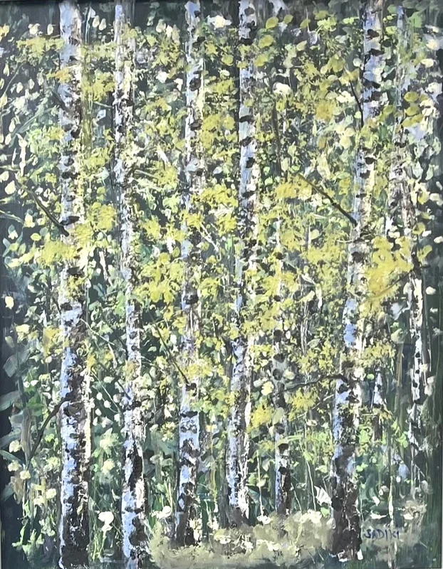 Oljemålning Ljusspel över björkskogen. av Notte Hedberg