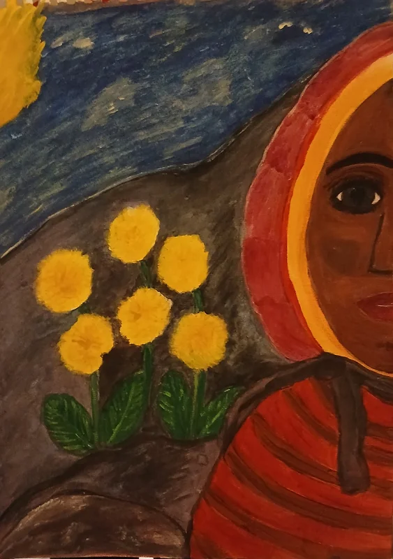 Akvarell Bakom berget av Monica Hamberg