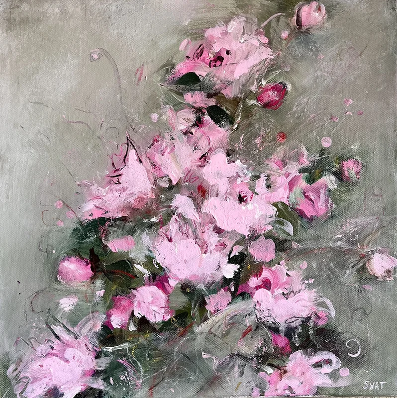 Akrylmålning Rosa blommor av Ilona SWAT