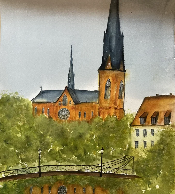 Akvarell JÄRNBRON (inramad) av Rose-Marie Lyckebrant-Lindqvist