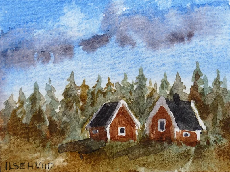 Akvarell Miniatyr skog av Ilse Hviid