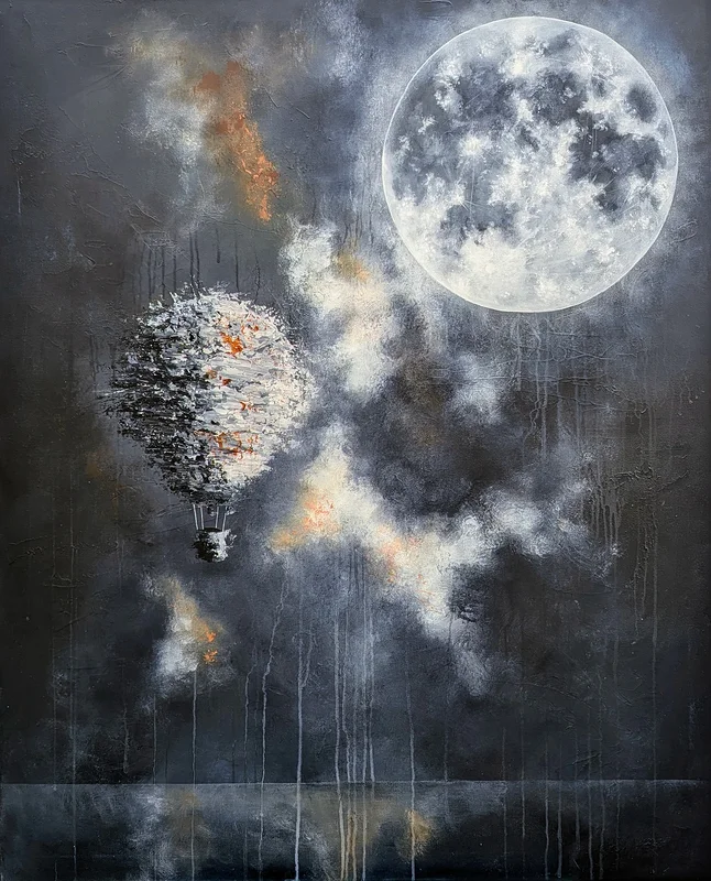 Akrylmålning Fly me to the moon av Tutta Domenstam