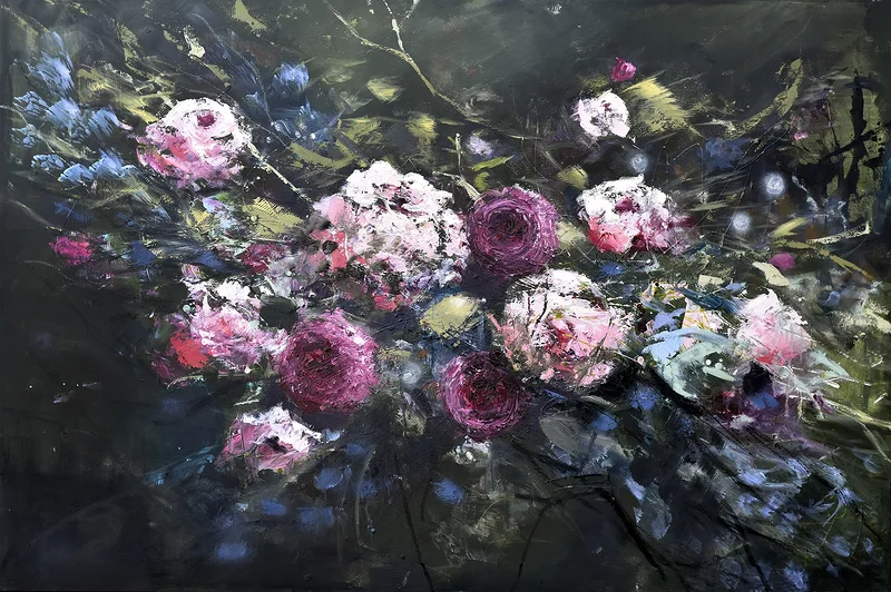 Oljemålning Floral explosion av Malin Östlund