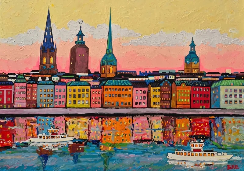 Akrylmålning Stockholm av Sinan Berg