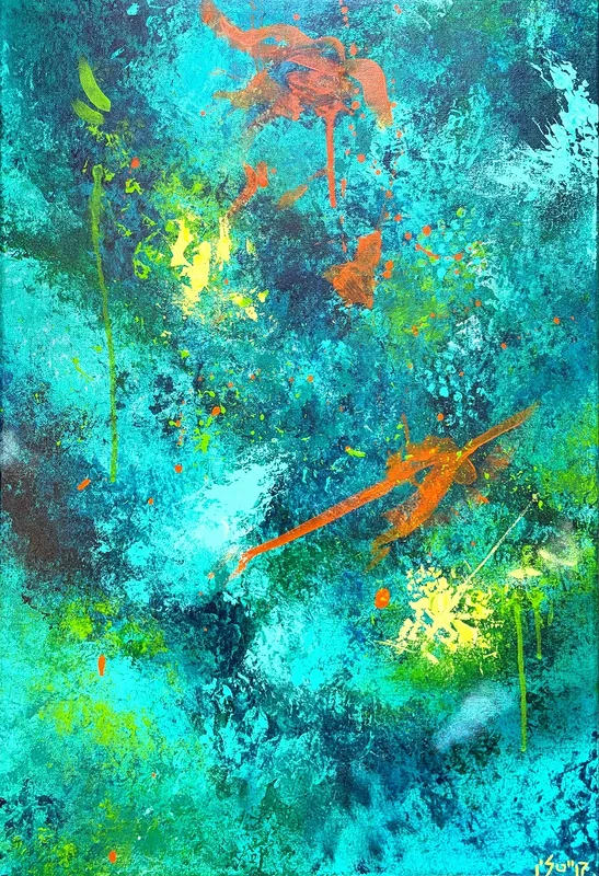 Akrylmålning The lagoon where we collide av Caitlin Berchy