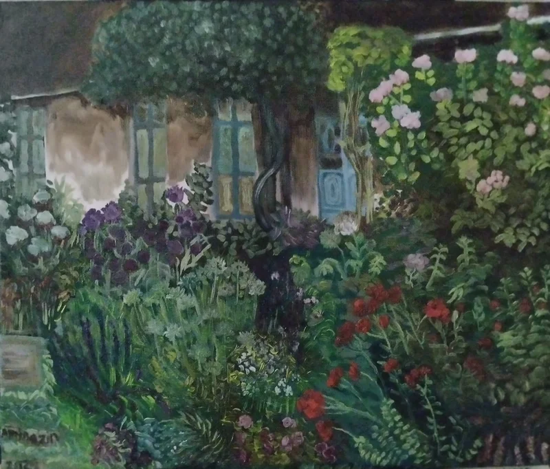 Oljemålning En blommande gård av Aminazin Van-Gogin
