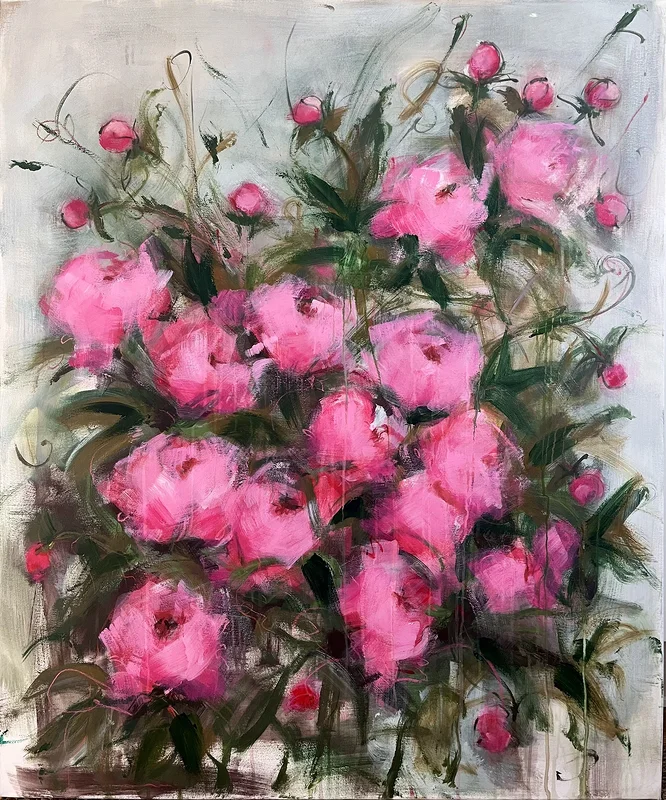 Akrylmålning Rosa blommor av Ilona SWAT