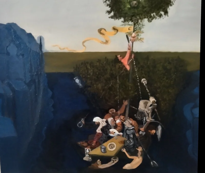Oljemålning En kopia av Hieronymus Bosch:" The Ship of Fools" av Aminazin Van-Gogin