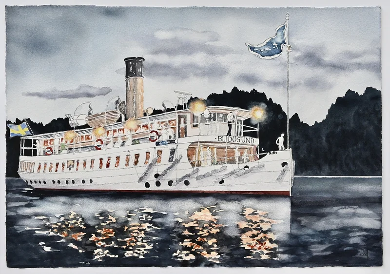 Akvarell Blidösund glänser på Kvällen av Cécile Hansson