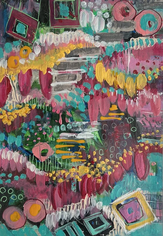 Akrylmålning Garden Flowers av Anne-lee Andersson
