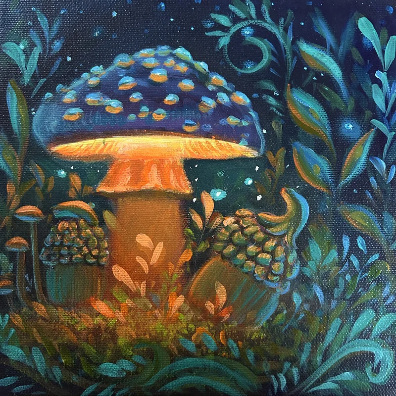 Akrylmålning Lysande svamp av Therese Lynne