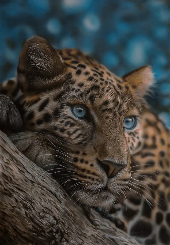Akrylmålning Blue eyed Leopard - såld av Johannes Wessmark