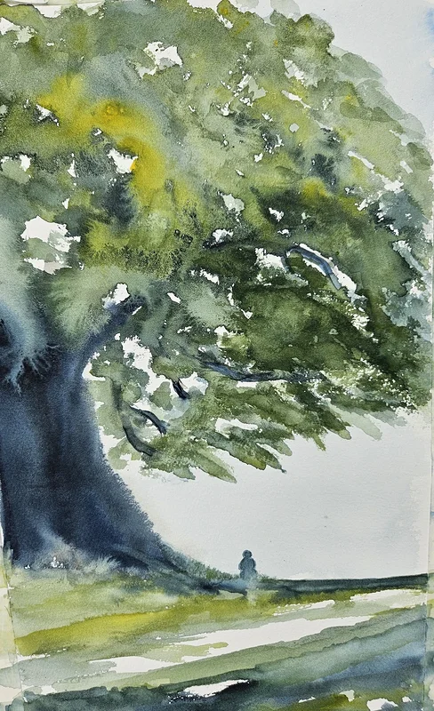 Akvarell Under trädet/Under the tree av Sonja Svensson