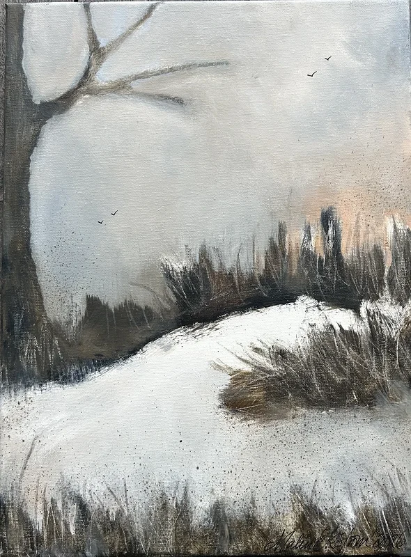 Akrylmålning Den första snön av Malin Ekström