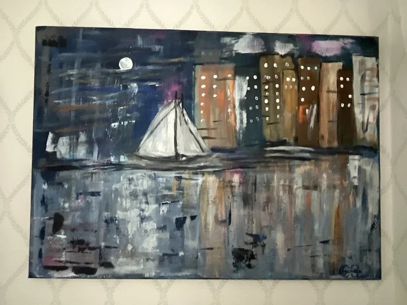 Akrylmålning Segla i stadsljus av Gunilla Carlsson G