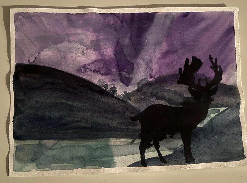 Akvarell Ren på fjäll av Maria Dahlén