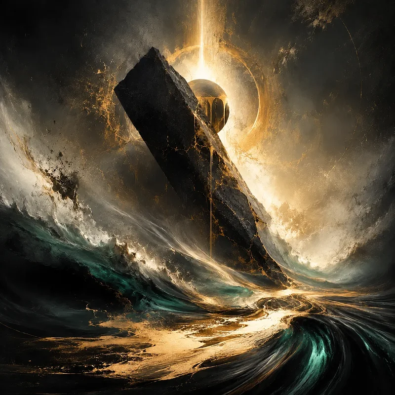 Oljemålning Where the Black Monolith Meets the Sea av Jimmy Persson
