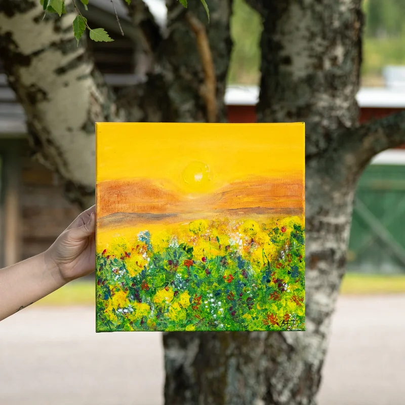 Akrylmålning Midnattssol Midnightsun av Britta Johansson