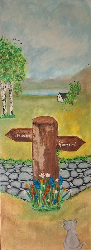 Akrylmålning Österlen - Vägskäl Himmavid av Eva Månsson