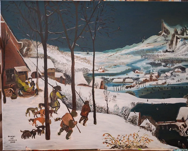 Oljemålning Den andra kopia av Peter Bruegel:" Vinter landskap " av Aminazin Van-Gogin