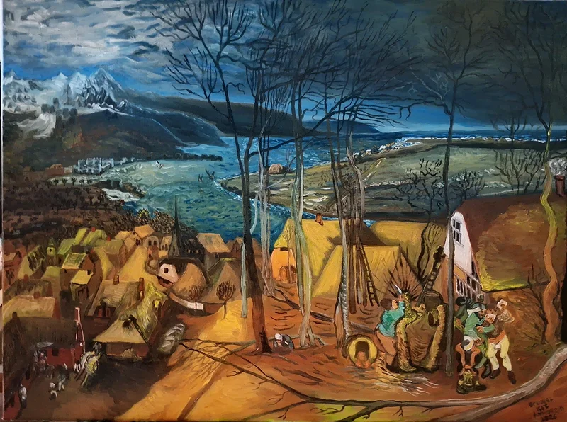 Oljemålning En kopia av Peter Bruegel:" A cloudy day" av Aminazin Van-Gogin