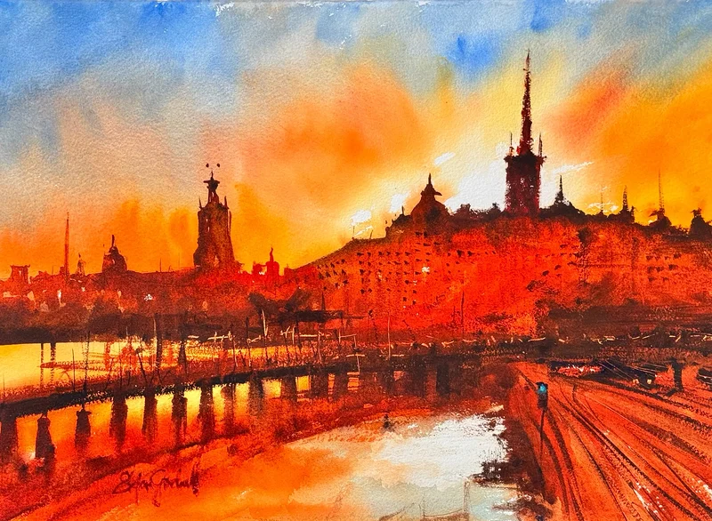 Akvarell Slussen II av Stefan Gadnell