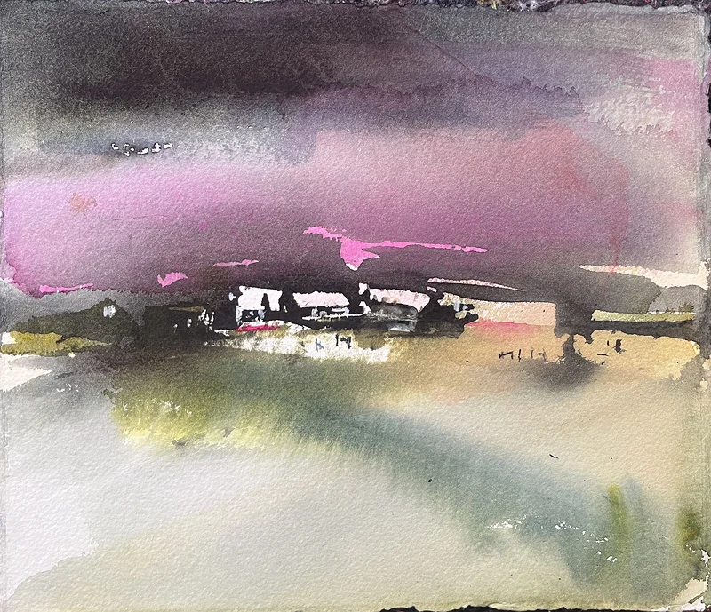 Akvarell Natt i rosa av Hans Cullberg