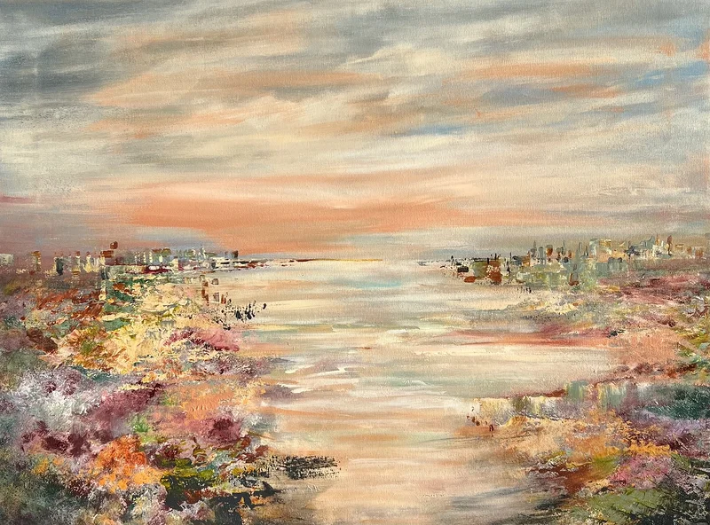 Akrylmålning Peach Sky av Anne-lee Andersson